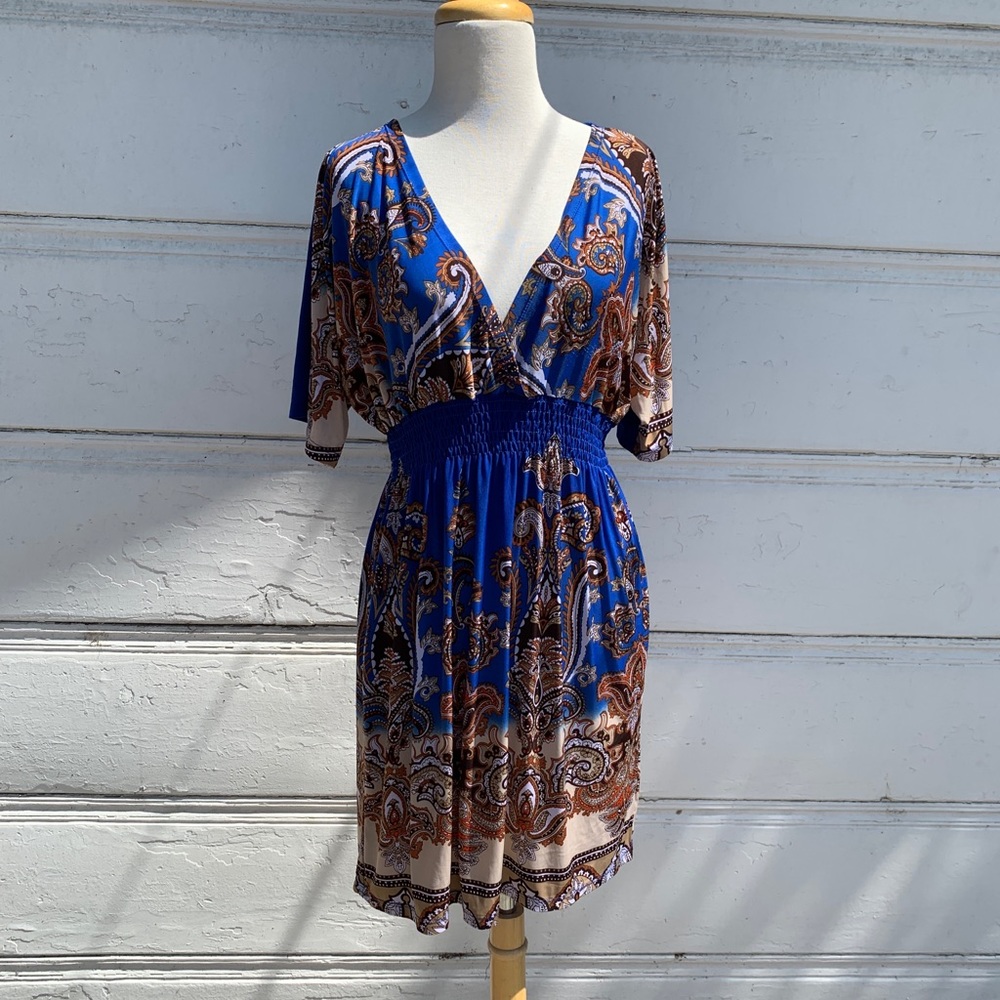 Boho Patterned Dress with Deep V